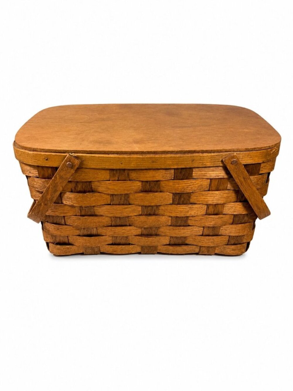 Picnic Basket Vintage Small Split Oak Weave Bent Wood Handle Basketville Storage